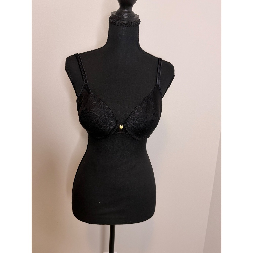 Natori Black Floral Lace Underwire Bra Gold Hardware 34C